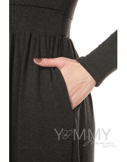 Платье длинное с начесом темно-серый меланж для беременных