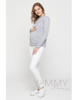 Свитшот для беременных и кормящих, серый меланж с кружевом