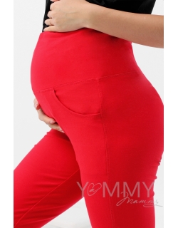 Брюки спортивные с широким поясом красные для беременных