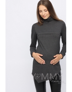 Джемпер для кормящих и беременных с асимметричным низом, темно-серый меланж