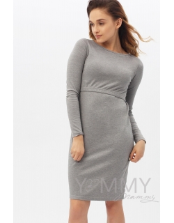 Платье-футляр с горловиной "лодочка" серый меланж для беременных