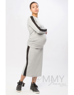 Юбка-карандаш для беременных и родивших универсальная, серый меланж/черный