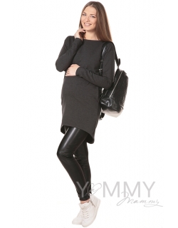 Платье-туника для кормящих и беременных с длинным рукавом, темно-серое