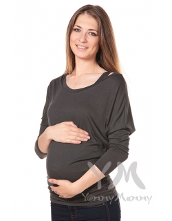 Блуза летучая мышь для кормящих и беременных, графит