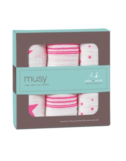 Муслиновые пеленки для новорожденных Aden&Anais средние, набор 3, Musy Neon Pink