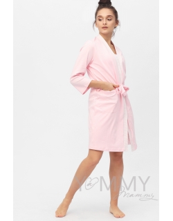 Комплект халат с сорочкой розовый с белой полоской