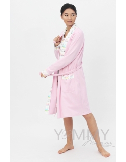 Комплект халат с сорочкой розовый с принтом котики/зайчики