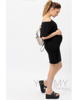 Платье "майка" с воланом на плечах черное для беременных