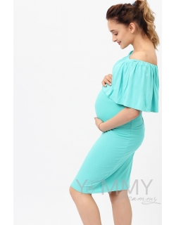 Платье "майка" для кормящих и беременных с воланом на плечах, ментол