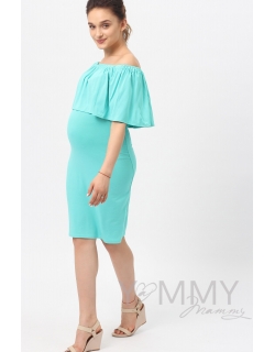 Платье "майка" для кормящих и беременных с воланом на плечах, ментол