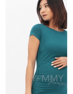 Платье для беременных и кормящих из модала с коротким рукавом, изумрудное