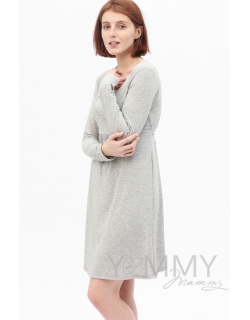 Платье с пояском на спине для кормящих и беременных, светло-серый меланж
