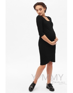Платье для беременных и кормящих со складками, черное