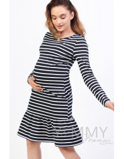 Платье для кормящих и беременных с воланом, синее в полоску