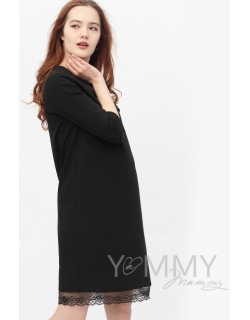 Платье для кормящих и беременных с кружевом, цвет черный