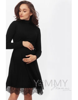 Платье для беременных и кормящих с кружевом, цвет черный