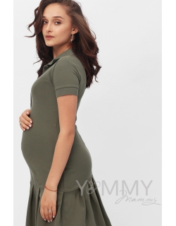 Платье для кормящих и беременных поло с воланом, цвет хаки