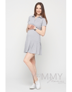 Платье для беременных и кормящих поло с воланом, серый меланж