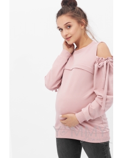 Свитшот для беременных и кормящих с вырезами на плечах, пыльно-розовый