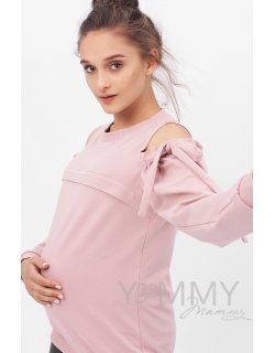 Свитшот для беременных и кормящих с вырезами на плечах, пыльно-розовый
