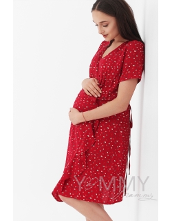 Платье для кормящих и беременных на запах с цветочным принтом, цвет красный