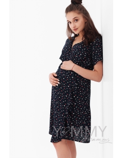 Платье для беременных и кормящих на запах с цветочным принтом, цвет темно-синий