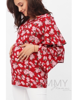 Блуза для кормящих и беременных в цветочный принт с воланами на рукавах, цвет красный