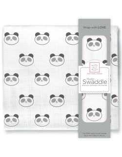 Муслиновая пеленка для новорожденных SwaddleDesigns большая, Black Panda Face