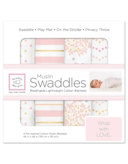 Муслиновые пеленки для новорожденного SwaddleDesigns большие, набор 4, Heavenly Floral Shimmer
