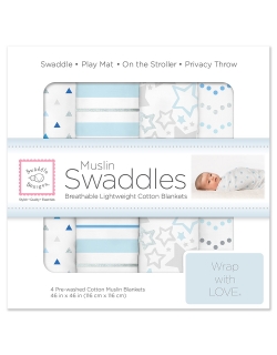 Муслиновые пеленки для новорожденного SwaddleDesigns большие, набор 4, Starshine Shimmer