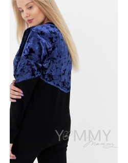 Джемпер для кормящих и беременных с велюром, цвет черный/синий