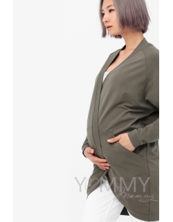 Кардиган для беременных и кормящих с карманами, цвет хаки