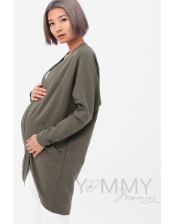 Кардиган для беременных и кормящих с карманами, цвет хаки