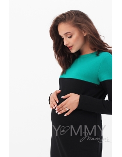 Платье для беременных и кормящих колор-блок, черное с зеленым