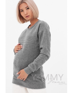 Джемпер для беременных и кормящих флисовый, темно-серый меланж
