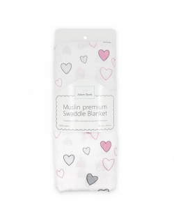 Муслиновая пеленка для новорожденных Adam Stork большая, Pink Hearts