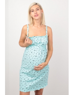 Ночная сорочка для беременных и кормящих ментоловая, принт одуванчики
