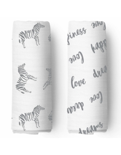Муслиновые пеленки для новорожденных Adam Stork большие, набор 2, Zebra/Happiness