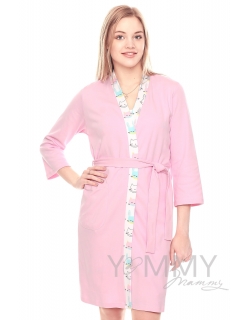 Комплект халат с сорочкой розовый с принтом зайчики/котики