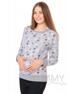Джемпер для кормящих и беременных флисовый, цвет серый с голубыми и серыми кругами