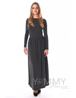 Платье длинное с карманами темно-серый меланж для кормящих