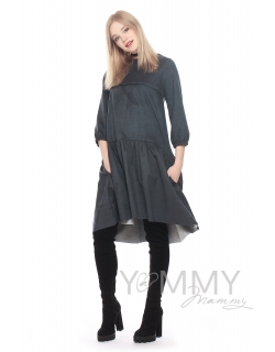 Замшевое платье с воланом графит для беременных