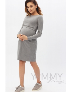 Платье-футляр с горловиной "лодочка" серый меланж для беременных