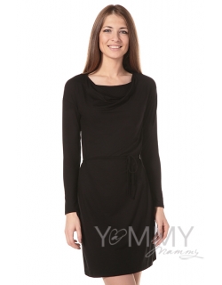 Платье для беременых и кормящих с горловиной "качелька" из модала, чёрное