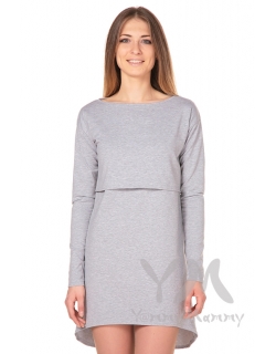 Платье-туника для беременных и кормящих с длинным рукавом, серый меланж