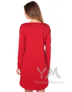 Платье-туника для кормящих и беременных с длинным рукавом, красное