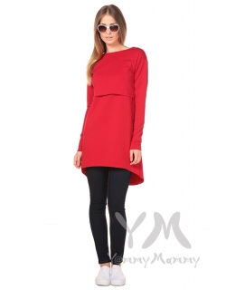 Платье-туника для кормящих и беременных с длинным рукавом, красное