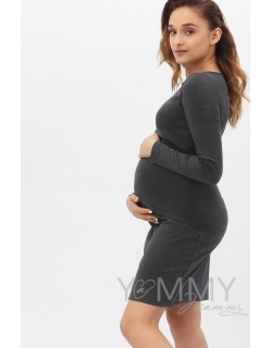 Платье-футляр для кормящих и беременных с горловиной "лодочка", темно-серый меланж