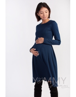 Платье для кормящих и беременных со складками, темно-синее