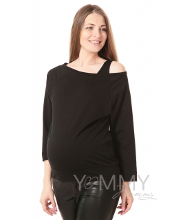 Джемпер со спущенным плечом для беременных и кормящих, черный